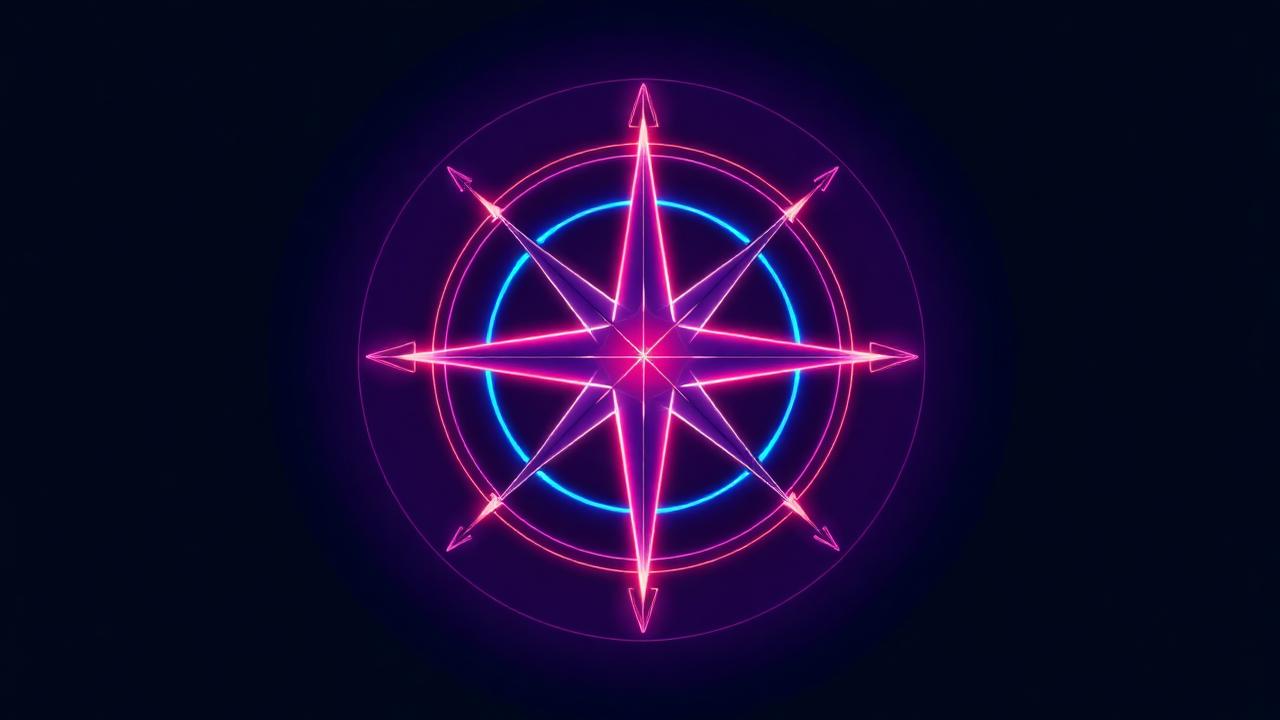 Abstract glowing compass rose illustration representing the Pathfinder Compass framework for DPP discovery